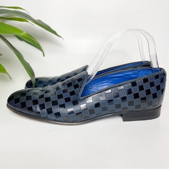 Fertini 80200 Low Vamp Checkered Leather Loafer - Navy - Picture 5 of 12